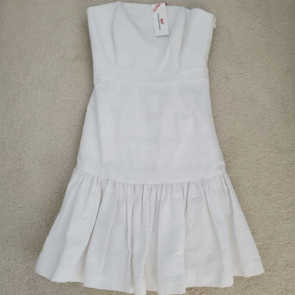 NWT Vineyard Vines White Caning Jacquard Strapless Dress sz00